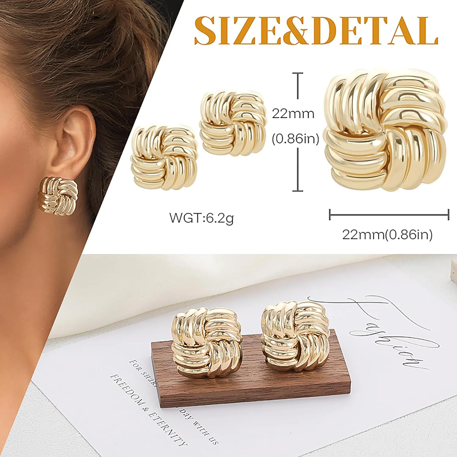 Chunky Gold Studs Earrings for Women- 14K Gold Plated Stainless Steel Heaven Mayhem Earrings Square Geometric Statement Dupes for Women
