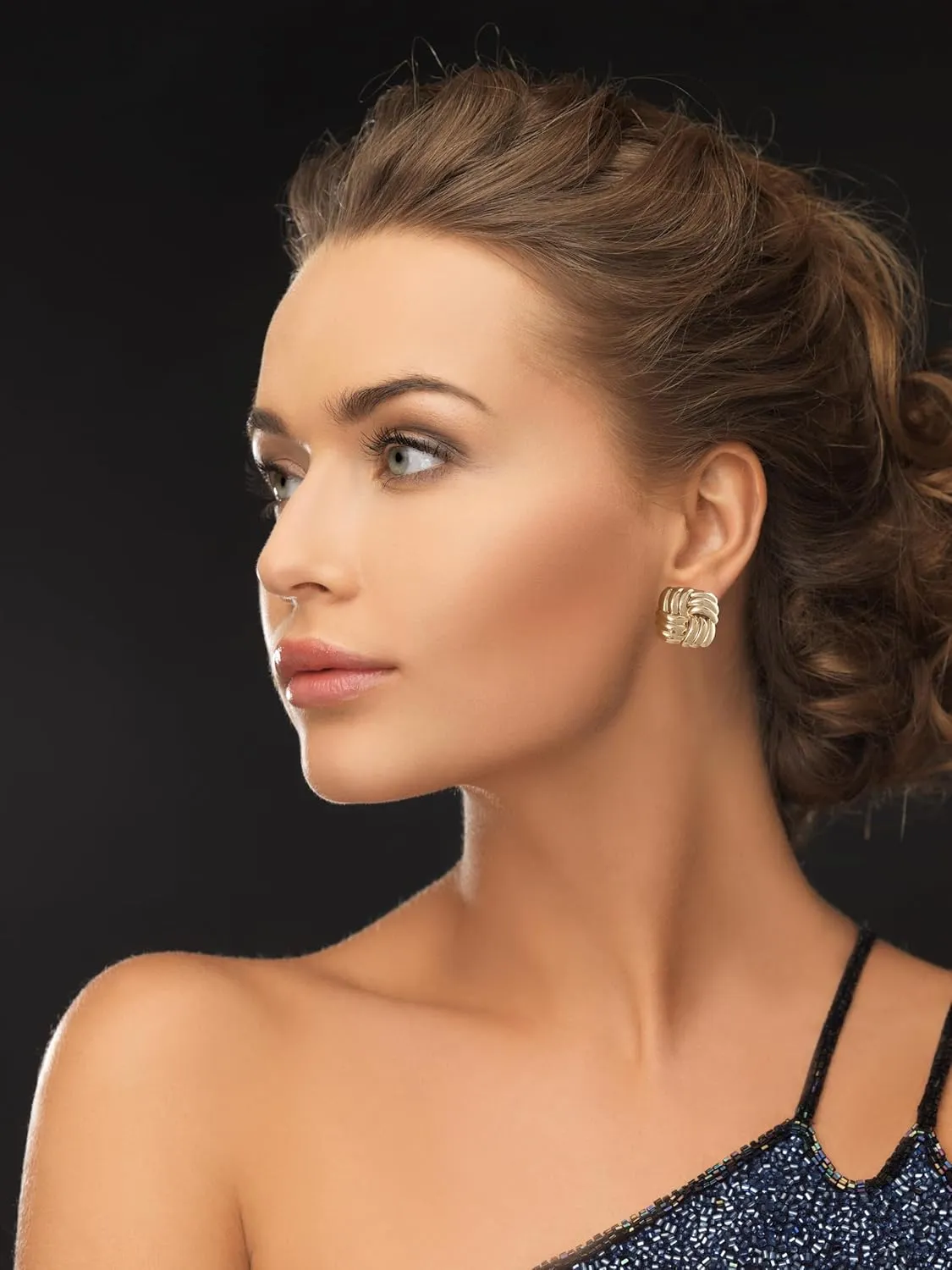 Chunky Gold Studs Earrings for Women- 14K Gold Plated Stainless Steel Heaven Mayhem Earrings Square Geometric Statement Dupes for Women