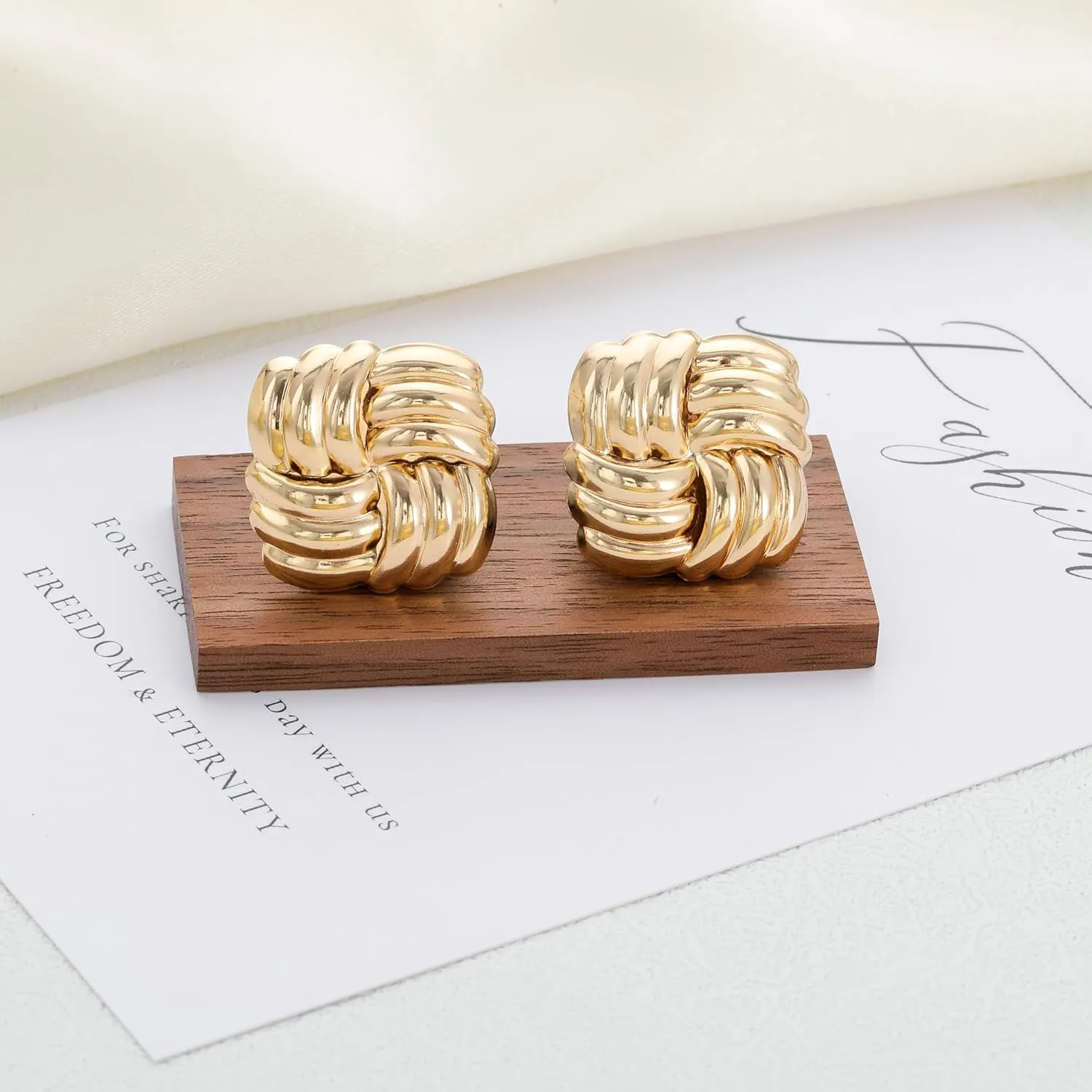 Chunky Gold Studs Earrings for Women- 14K Gold Plated Stainless Steel Heaven Mayhem Earrings Square Geometric Statement Dupes for Women