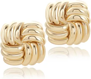 Chunky Gold Studs Earrings for Women- 14K Gold Plated Stainless Steel Heaven Mayhem Earrings Square Geometric Statement Dupes for Women