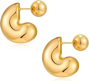 Chunky Thick Teardrop Earrings for Women Gold Hoop Earrings Cut Polished Droplet Earrings
