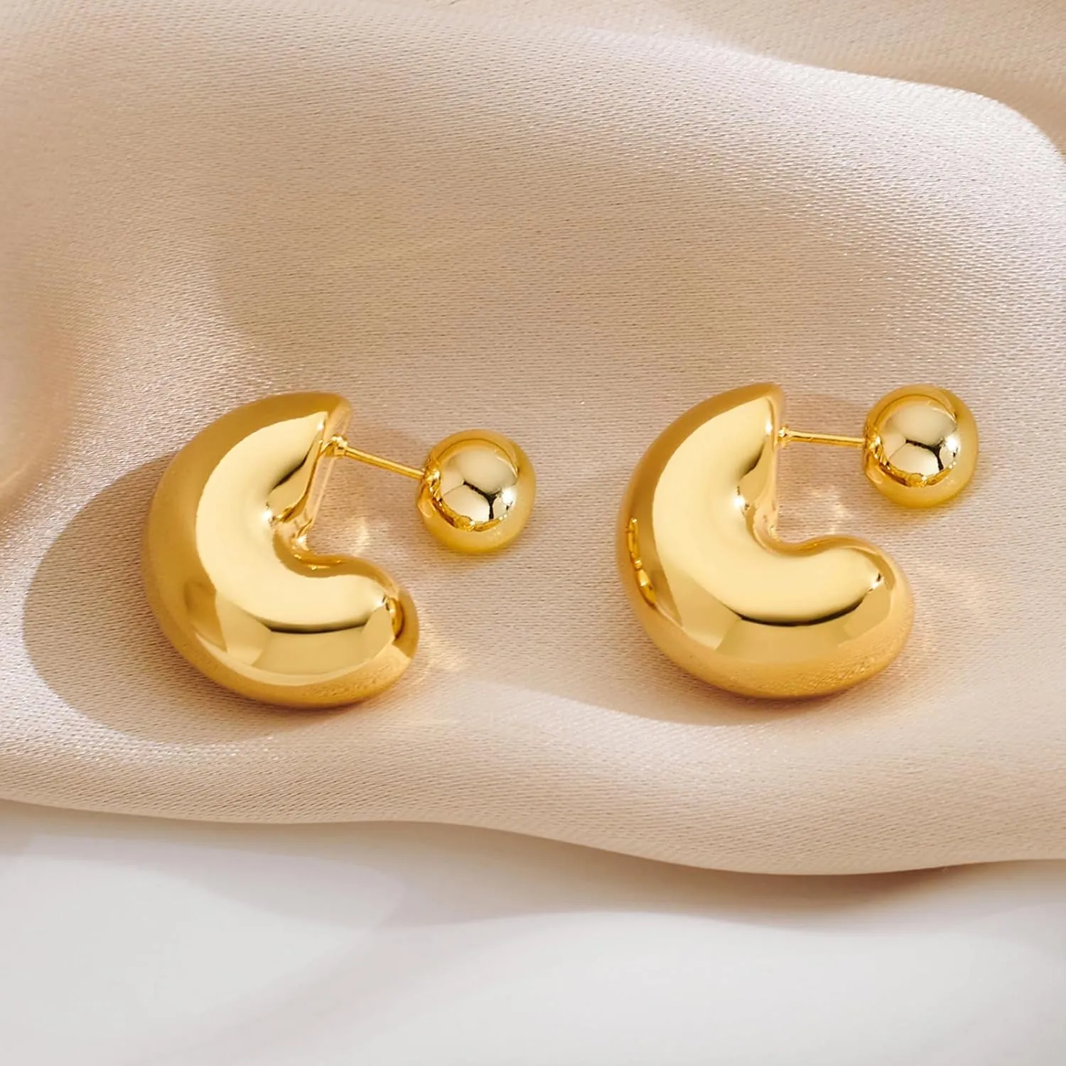 Chunky Thick Teardrop Earrings for Women Gold Hoop Earrings Cut Polished Droplet Earrings