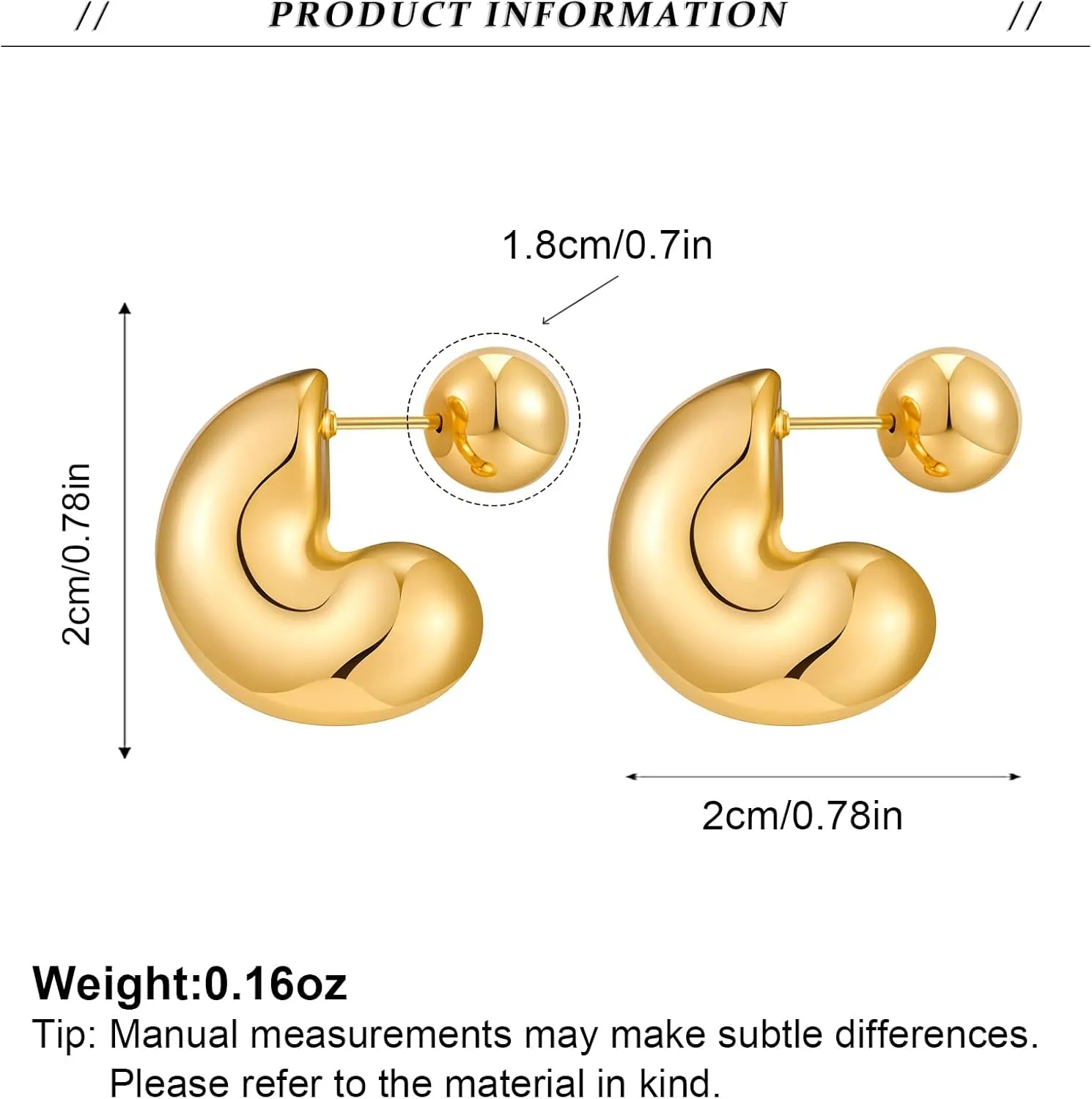 Chunky Thick Teardrop Earrings for Women Gold Hoop Earrings Cut Polished Droplet Earrings