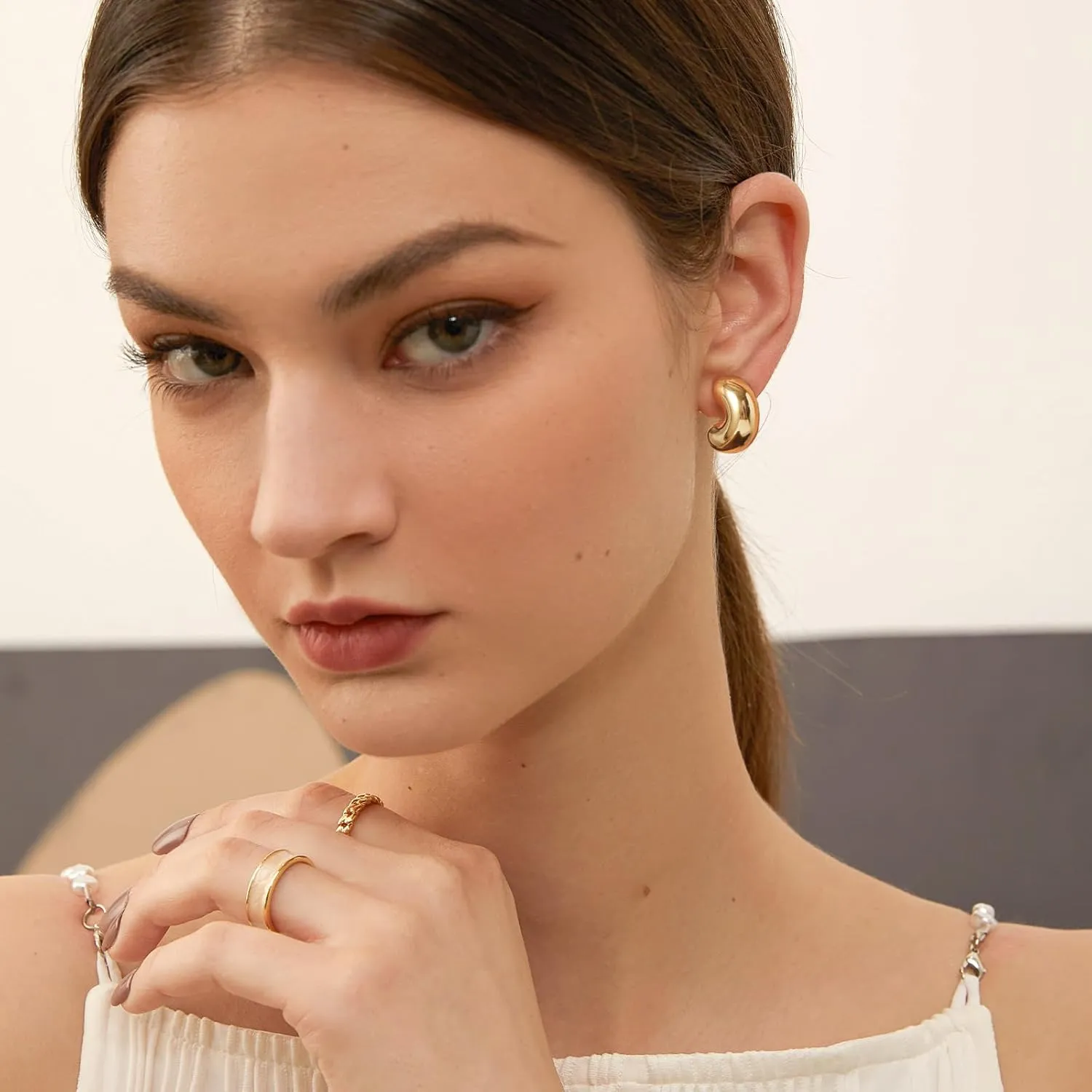 Chunky Thick Teardrop Earrings for Women Gold Hoop Earrings Cut Polished Droplet Earrings