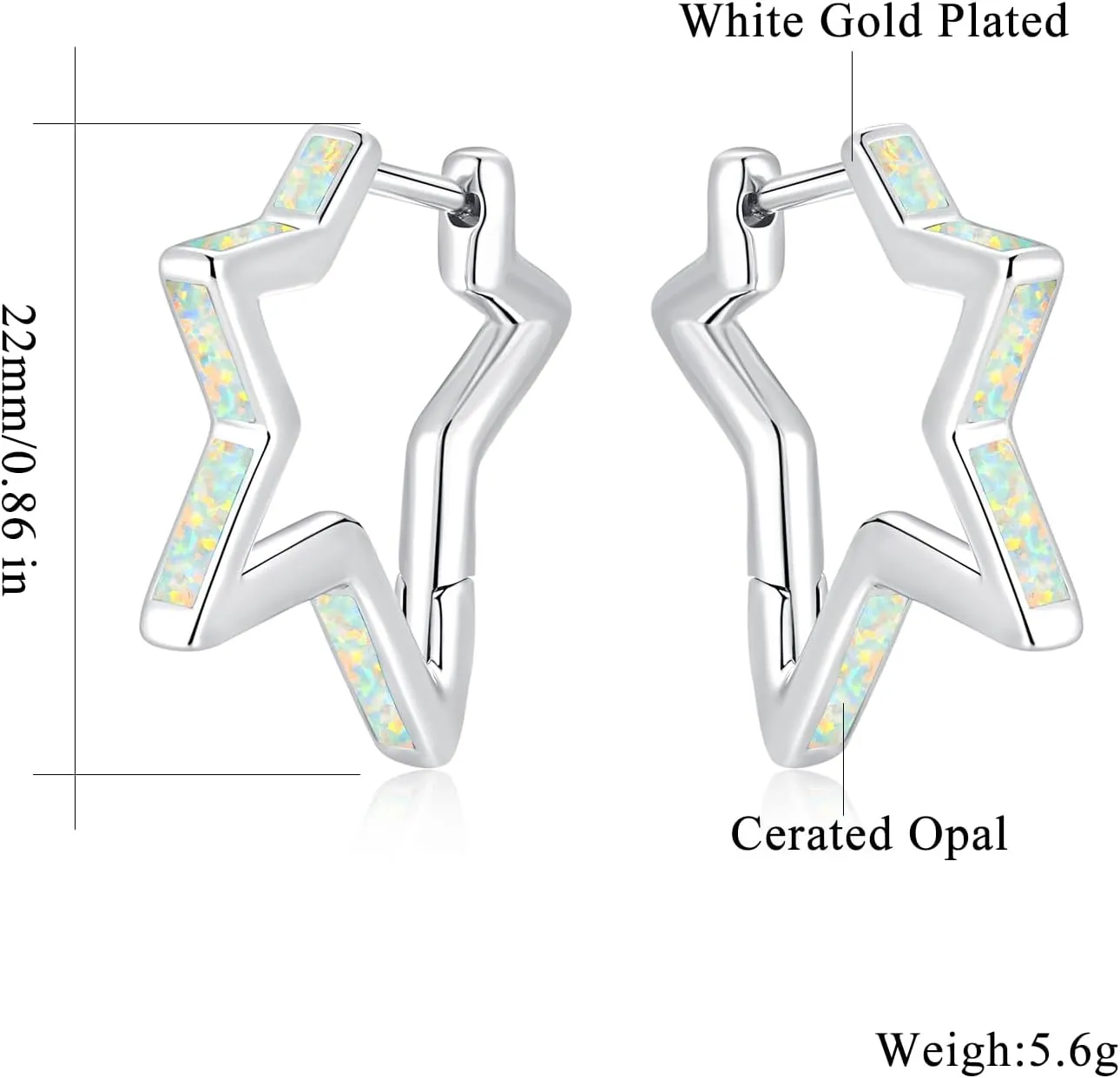 CiNily Opal Star Earrings for Women Small Hoop Earrings 14k White/Rose/Yellow Gold Plated Cute Star Huggie Earrings Hypoallergenic Tragus Hoops Christmas Birthday Jewelry Gifts