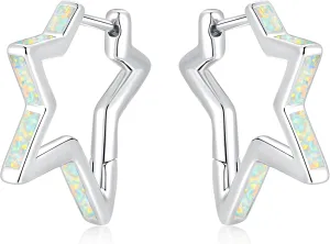 CiNily Opal Star Earrings for Women Small Hoop Earrings 14k White/Rose/Yellow Gold Plated Cute Star Huggie Earrings Hypoallergenic Tragus Hoops Christmas Birthday Jewelry Gifts