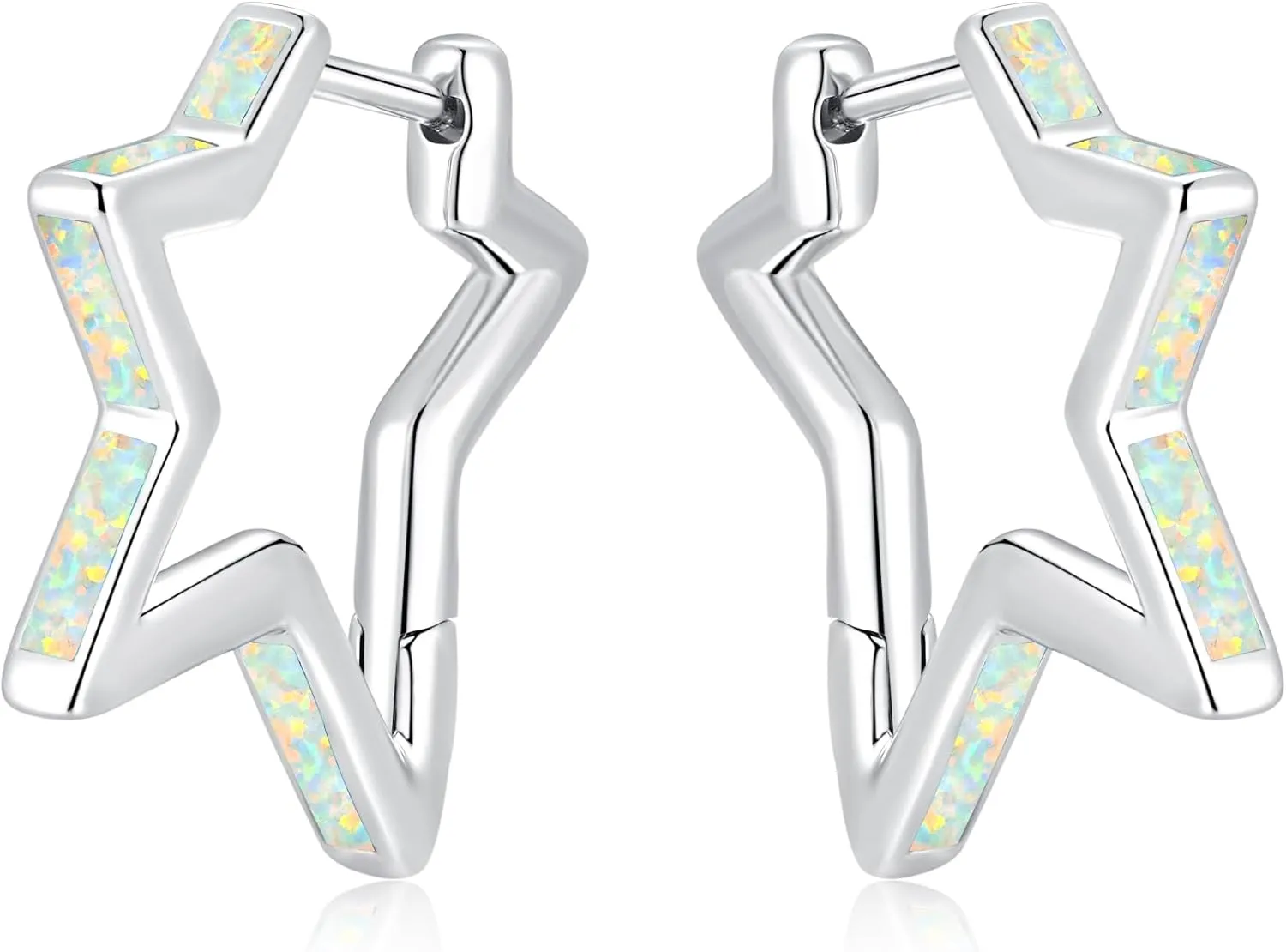 CiNily Opal Star Earrings for Women Small Hoop Earrings 14k White/Rose/Yellow Gold Plated Cute Star Huggie Earrings Hypoallergenic Tragus Hoops Christmas Birthday Jewelry Gifts