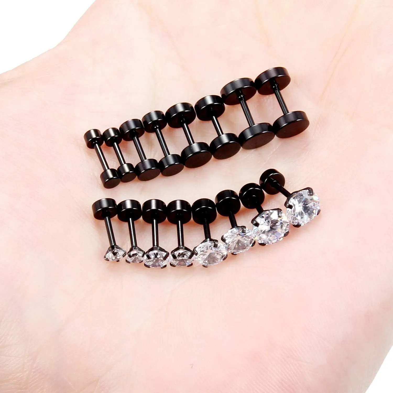 Cisyozi 18G Black Stud Earrings Men for Women Faux Gauges Ear Tunnel Stainless Steel Earrings 3mm 4mm 5mm 6mm