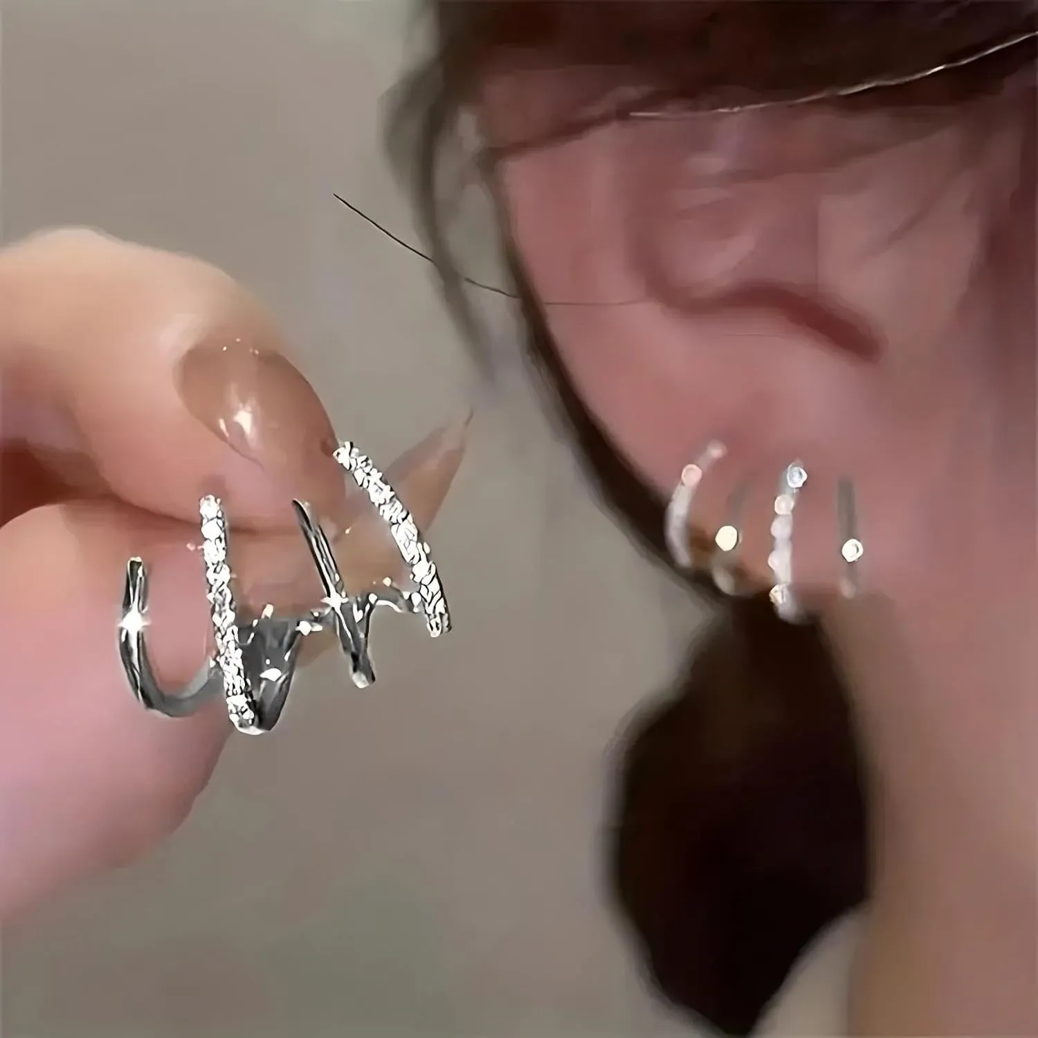 Claw Earrings for Women Trendy Gold Silver Stud Earrings Minimalist Cuff Earrings Sparkle Zircon Ear Wrap Piercing Stud Earrings