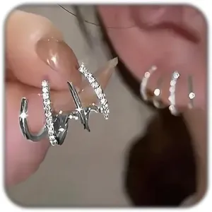 Claw Earrings for Women Trendy Gold Silver Stud Earrings Minimalist Cuff Earrings Sparkle Zircon Ear Wrap Piercing Stud Earrings