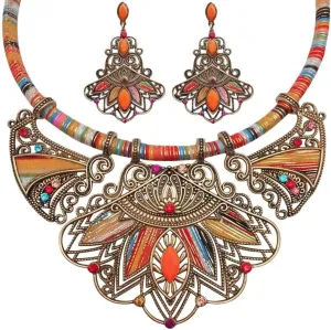 Colorful African Necklace Jewelry Earrings Sets Collar Statement Chunky Bib Necklaces Rope Bohemian Ethnic Style Festival Costume Rope Necklace Chains for Women