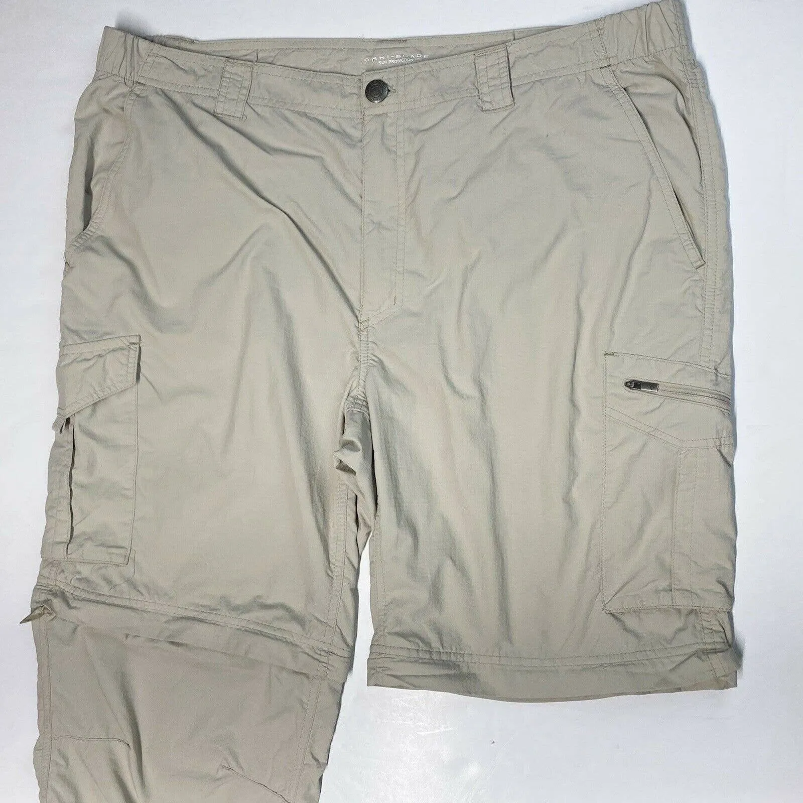 Columbia Cargo Convertible Hiking Pants Sz 40 Mens Beige Zip Off Shorts *Flaws