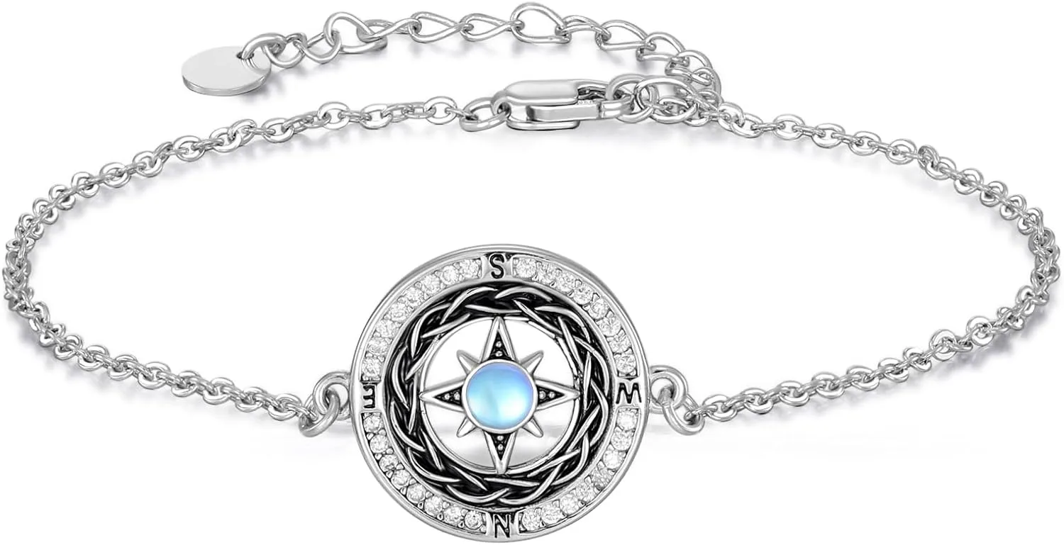 Compass Bracelet Sterling Silver with Crystal Celtic Knot Compass Bracelet Friendship Talisman Inspirational Graduation Gifts for Women Mother Wife Friends