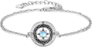 Compass Bracelet Sterling Silver with Crystal Celtic Knot Compass Bracelet Friendship Talisman Inspirational Graduation Gifts for Women Mother Wife Friends