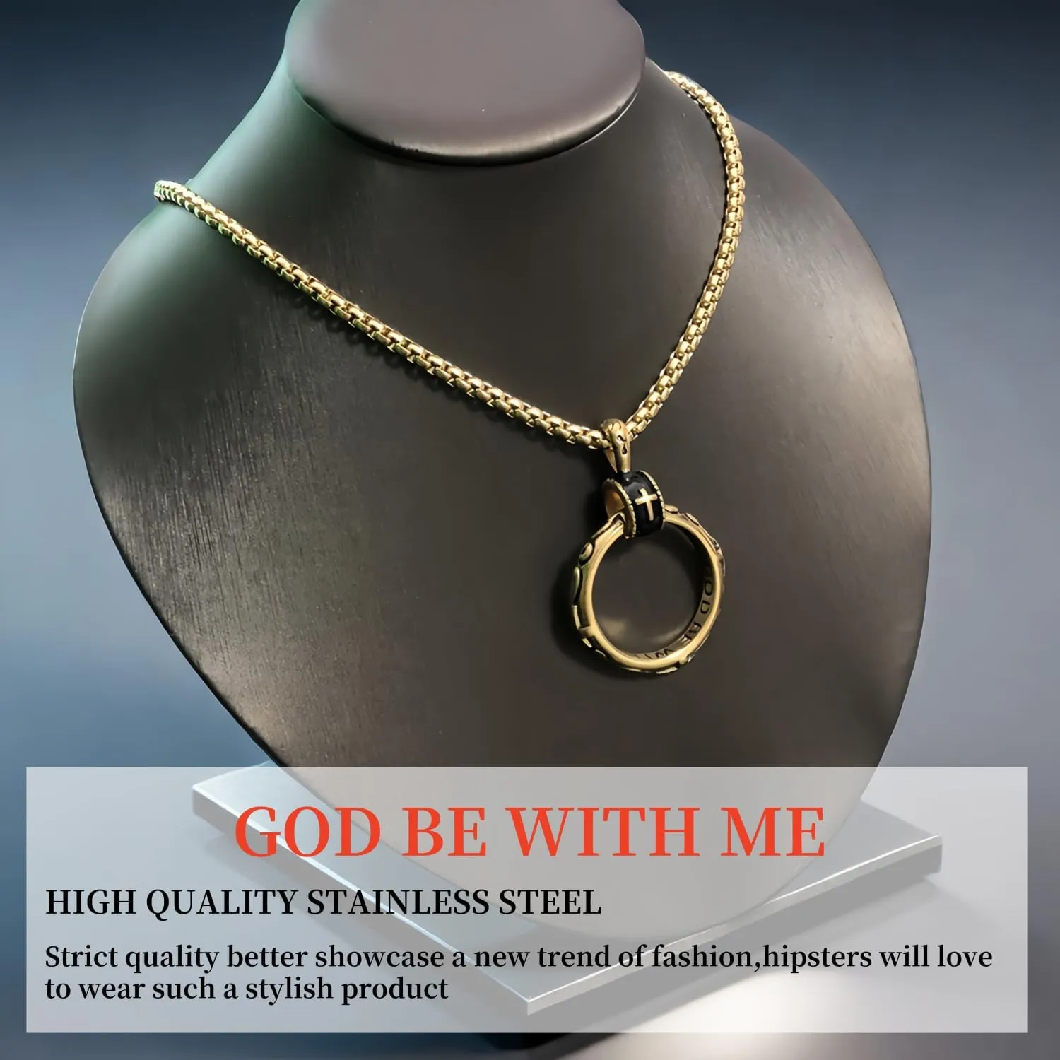Cross Eternal Ring Pendant Necklace Stainless Steel Pendant Necklace for Men Women Best Friend Necklaces