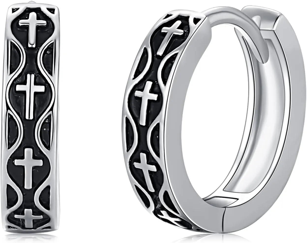 Cross Huggie Earrings 925 Sterling Silver Cross Hoop Earrings Religious Cross Jewelry Christians Gifts for Men Women
