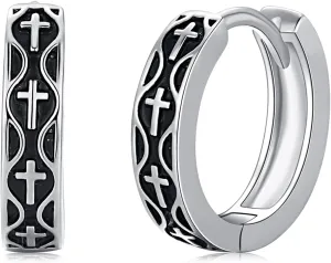 Cross Huggie Earrings 925 Sterling Silver Cross Hoop Earrings Religious Cross Jewelry Christians Gifts for Men Women