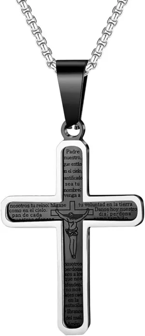 Cross Necklace for Men 18K Gold Plated Cross Pendant Necklace Stainless Steel Bible Verse Chain Faith Jewelry