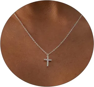 Cross Necklace for Women 14K Gold Plated Dainty Cubic Zirconia Sideways Cross Necklace Simple Cute Layered Gold Cross Pendant Satellite Chain Necklace Trendy Fashion Jewelry Gifts