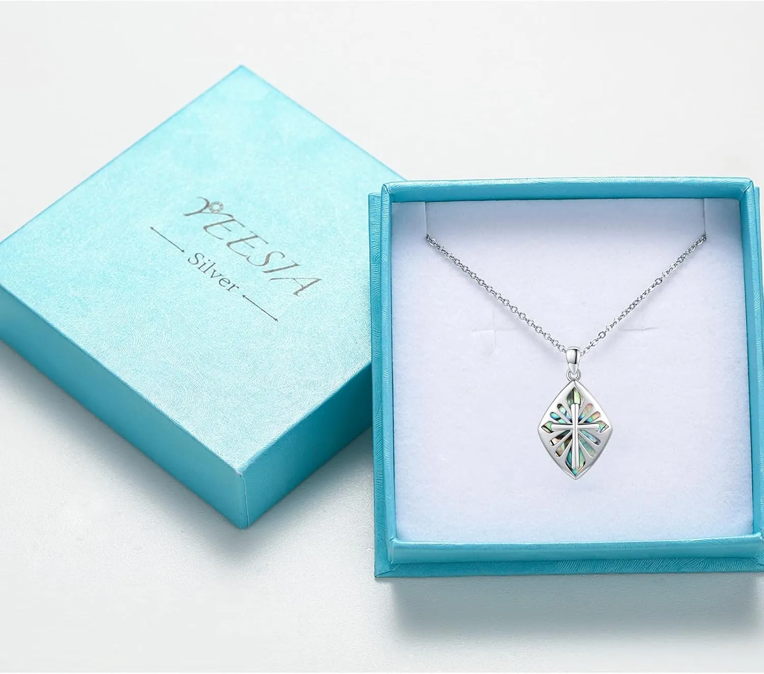 Cross Necklace for Women Men 925 Sterling Silver Abalone Shell/Malachite/Turquoise Cross Pendant Necklaces Religious Jewelry Birthday Graduation Gifts