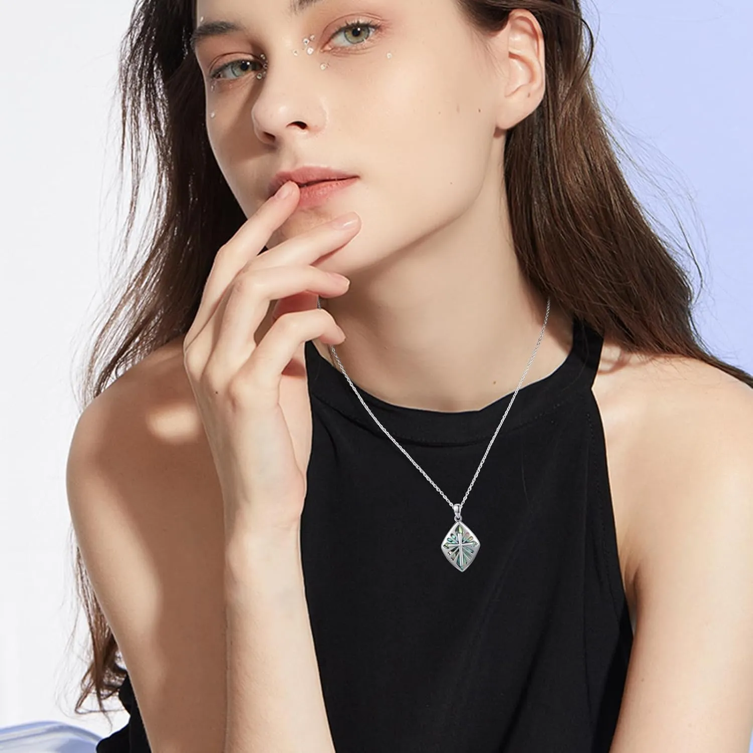 Cross Necklace for Women Men 925 Sterling Silver Abalone Shell/Malachite/Turquoise Cross Pendant Necklaces Religious Jewelry Birthday Graduation Gifts