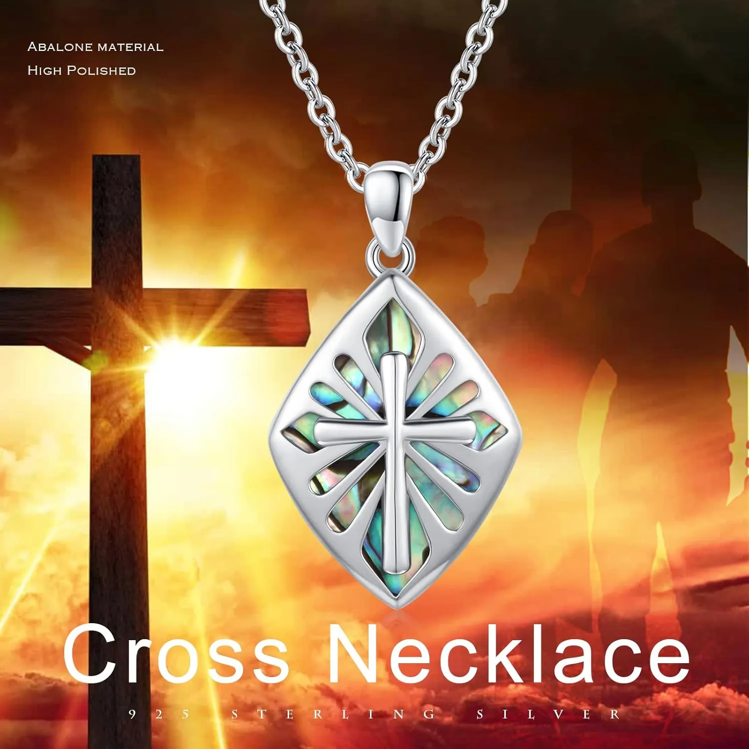 Cross Necklace for Women Men 925 Sterling Silver Abalone Shell/Malachite/Turquoise Cross Pendant Necklaces Religious Jewelry Birthday Graduation Gifts