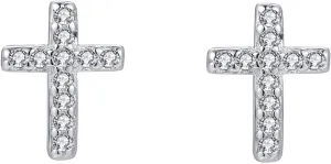 Cross Stud Earrings, Tiny Simple 14K White Gold Plated Small Cubic Zirconia Cross Earrings Stud for Women Men Silver Gold