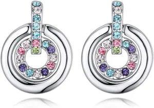 Crystalline Azuria Crystals Round Circle Stud Earrings 18K White Earring Rose Gold Plated Earrings for Women