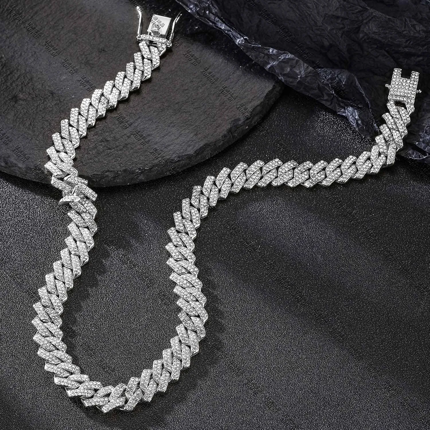 Cuban Chain Necklaces, Iced Out Miami Bling Diamond Hip Hop Jewelry Silver/Gold Link for Men Women