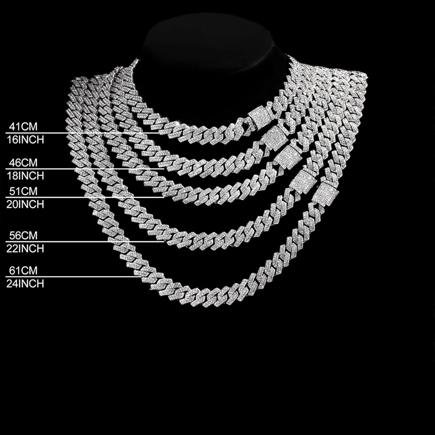 Cuban Chain Necklaces, Iced Out Miami Bling Diamond Hip Hop Jewelry Silver/Gold Link for Men Women