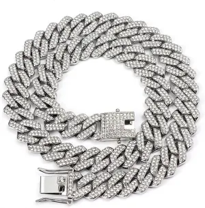 Cuban Chain Necklaces, Iced Out Miami Bling Diamond Hip Hop Jewelry Silver/Gold Link for Men Women