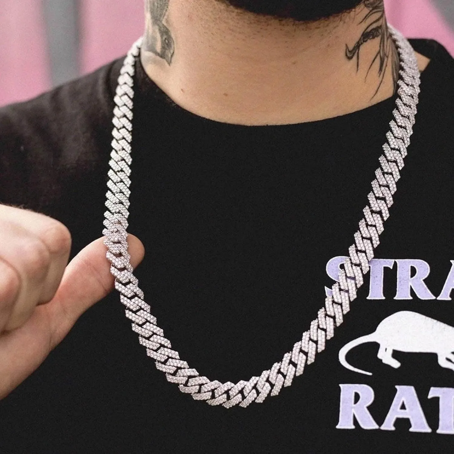 Cuban Chain Necklaces, Iced Out Miami Bling Diamond Hip Hop Jewelry Silver/Gold Link for Men Women