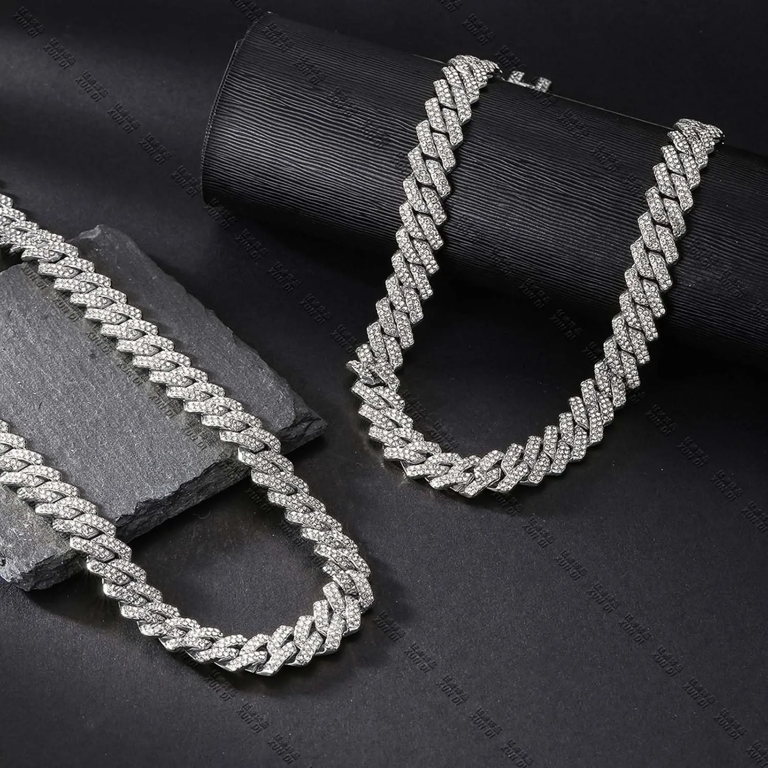 Cuban Chain Necklaces, Iced Out Miami Bling Diamond Hip Hop Jewelry Silver/Gold Link for Men Women
