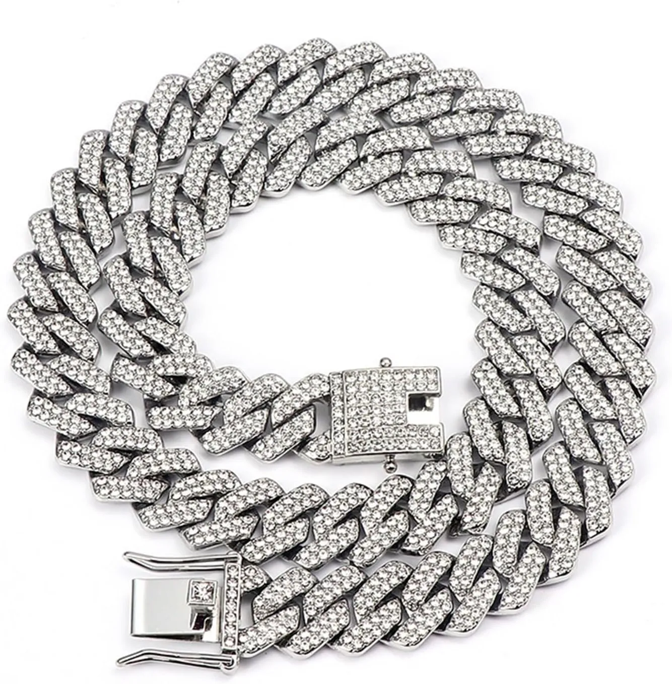 Cuban Chain Necklaces, Iced Out Miami Bling Diamond Hip Hop Jewelry Silver/Gold Link for Men Women