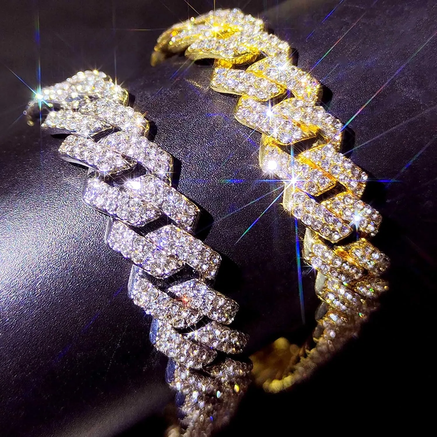 Cuban Chain Necklaces, Iced Out Miami Bling Diamond Hip Hop Jewelry Silver/Gold Link for Men Women