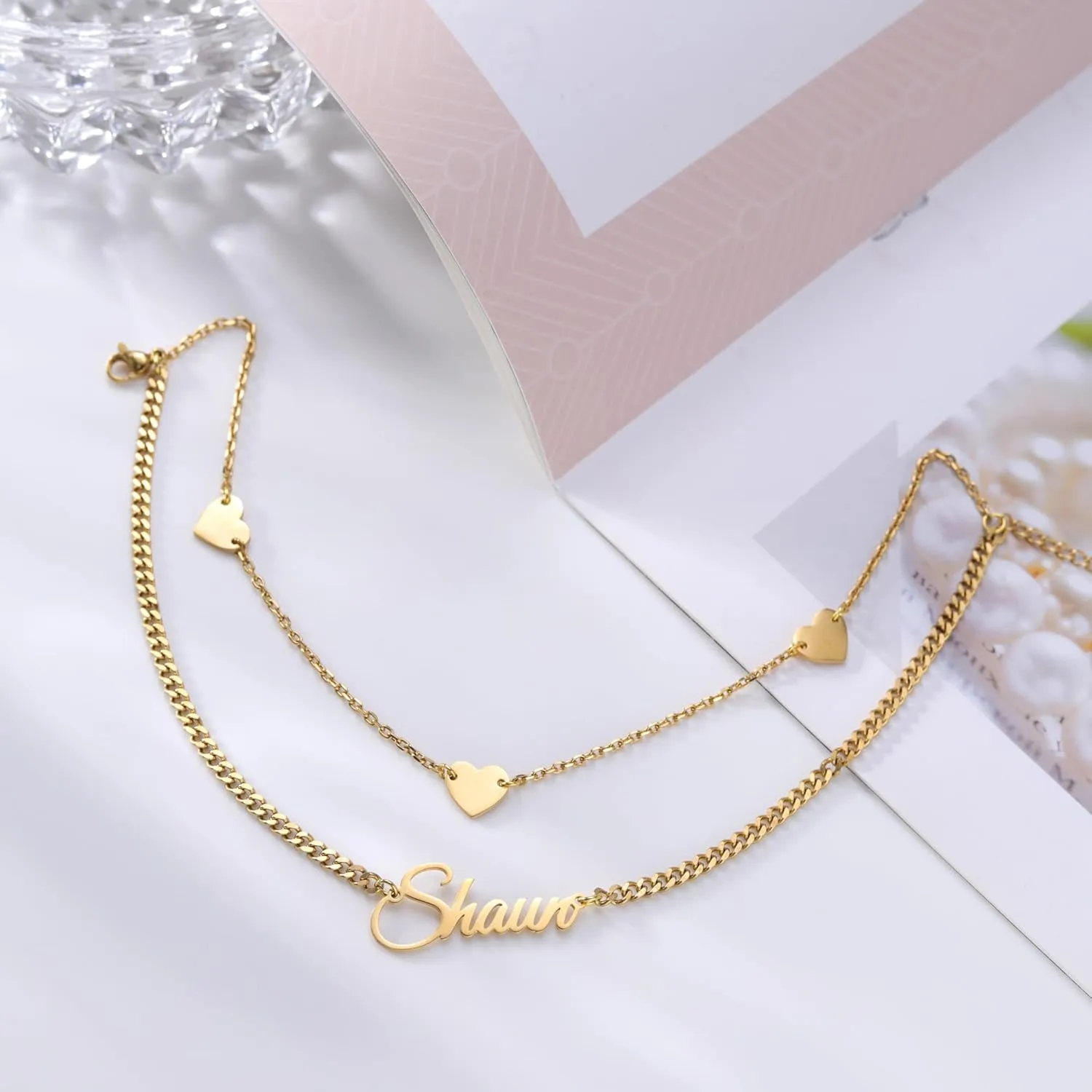 Custom Bracelet with Name 18K Gold Plated Personalized Name Ankle Bracelet Adjustable, Customized Beach Jewelry Gifts for Women Girlfriend