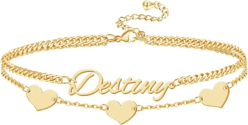 Custom Bracelet with Name 18K Gold Plated Personalized Name Ankle Bracelet Adjustable, Customized Beach Jewelry Gifts for Women Girlfriend