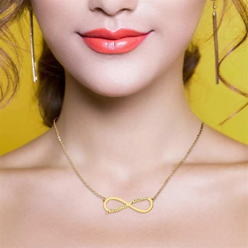 Custom Name Infinity Necklace Stainless Steel Cable Chain Gold/Silver/Rose Gold Pendant Necklaces for Women Girl Teen