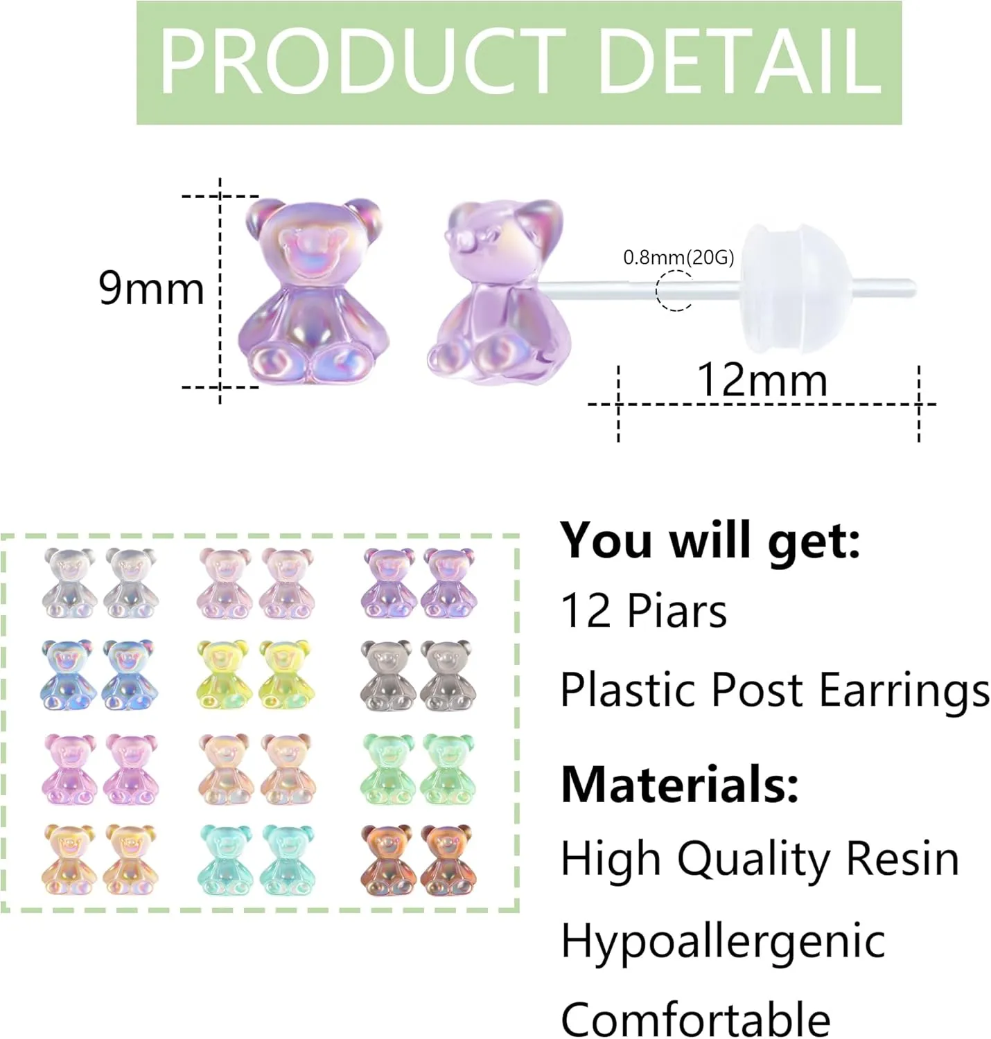 Cute Plastic Earrings for Sensitive Ears Hypoallergenic Stud for Women