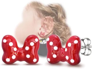 Cute Stud Earrings for Girls Teens Women - Sterling Silver Hypoallergenic Cubic Zirconia Mouse Drop Dangle Earrings Dainty Sweet Red Bow Earrings Studs Post Fashion Jewelry Gifts for Christmas