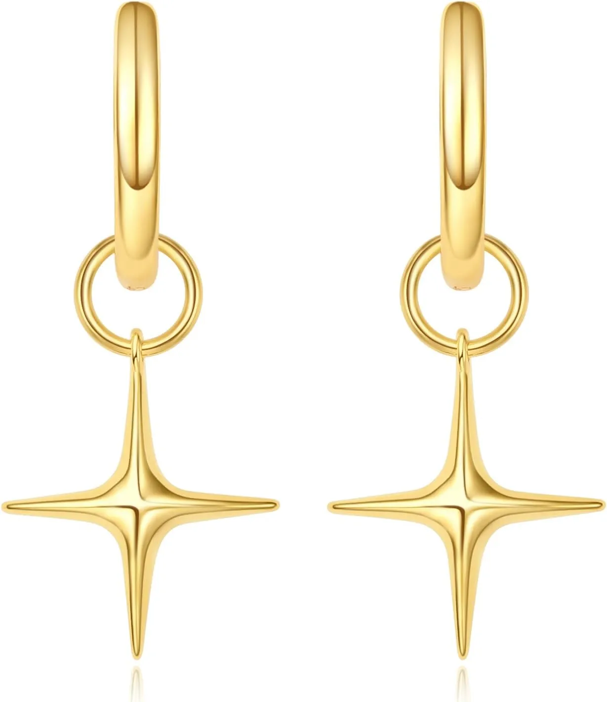 DAILY VIBES Small Gold Star Pearl Drop Dangle Earrings for Women Dainty 925 Sterling Silver Post Asymmetrical Mini 14K Gold Plated Huggie Hoop Earrings for Women