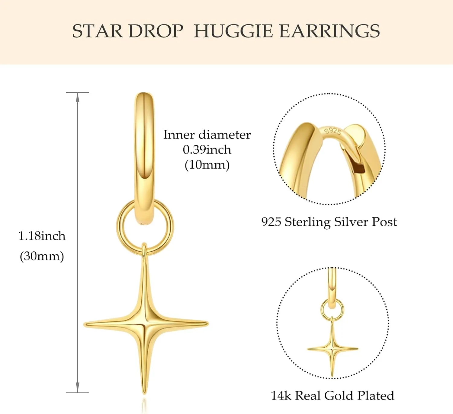DAILY VIBES Small Gold Star Pearl Drop Dangle Earrings for Women Dainty 925 Sterling Silver Post Asymmetrical Mini 14K Gold Plated Huggie Hoop Earrings for Women