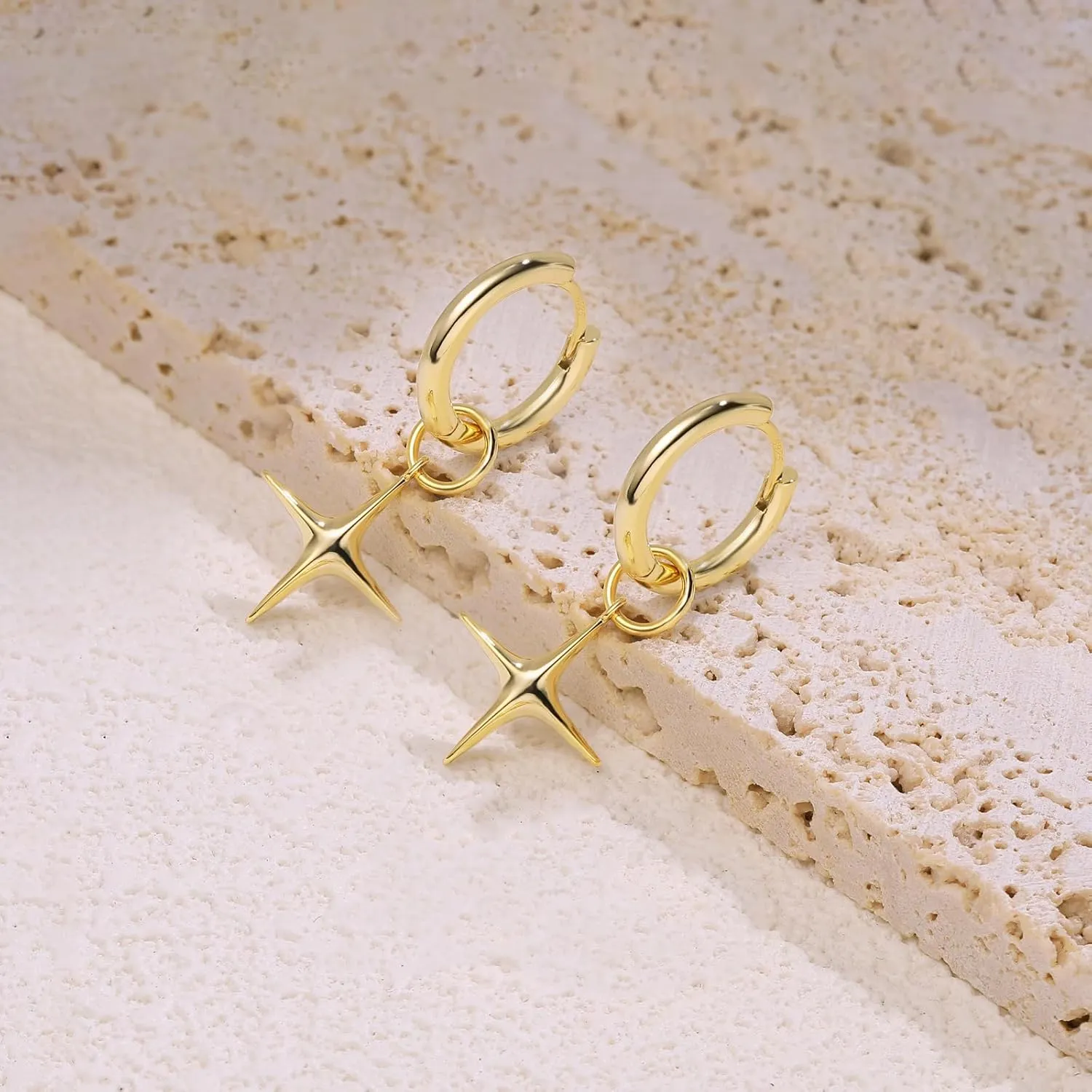 DAILY VIBES Small Gold Star Pearl Drop Dangle Earrings for Women Dainty 925 Sterling Silver Post Asymmetrical Mini 14K Gold Plated Huggie Hoop Earrings for Women