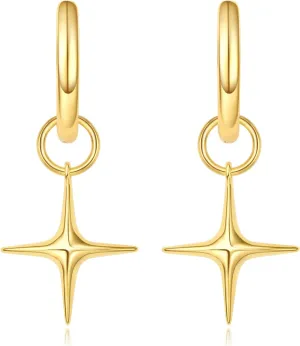 DAILY VIBES Small Gold Star Pearl Drop Dangle Earrings for Women Dainty 925 Sterling Silver Post Asymmetrical Mini 14K Gold Plated Huggie Hoop Earrings for Women