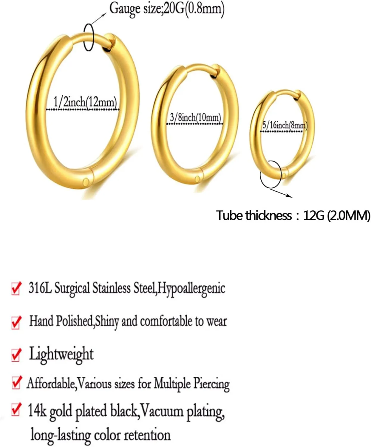 Dainty 8 Pairs Surgical Stainless Steel Earrings 14K Gold Plated Hoop Earrings CZ Stud Earrings for Women Men Lightweight Hypoallergenic Earrings Sets for Multiple Piercing,Suitable for Cartilage,Helix,Lobe,First Hole,Second Hole,Third Hole