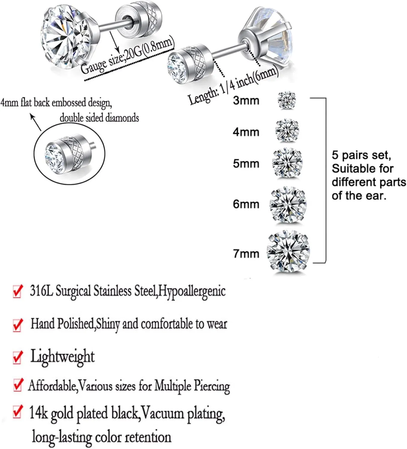 Dainty 8 Pairs Surgical Stainless Steel Earrings 14K Gold Plated Hoop Earrings CZ Stud Earrings for Women Men Lightweight Hypoallergenic Earrings Sets for Multiple Piercing,Suitable for Cartilage,Helix,Lobe,First Hole,Second Hole,Third Hole