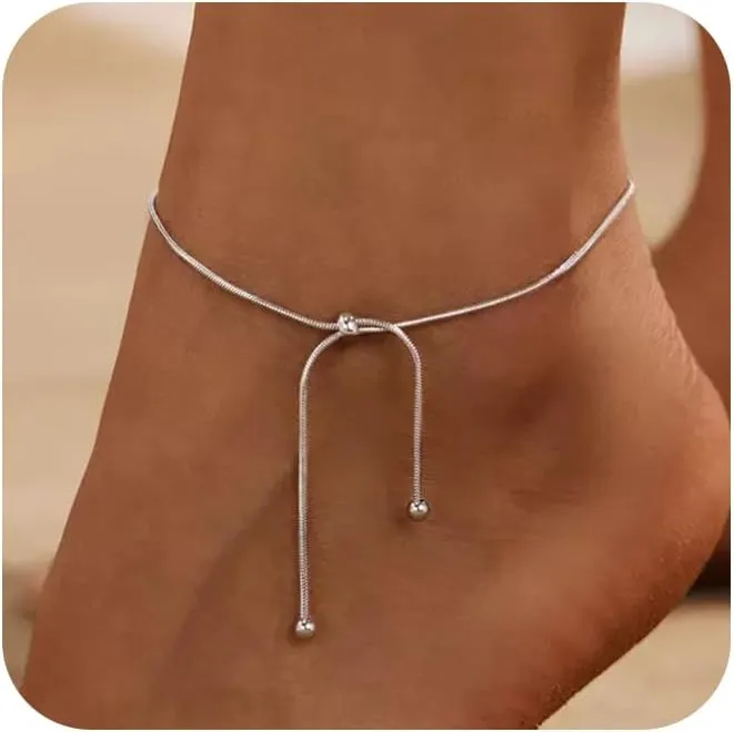 Dainty Ankle Bracelets for Women Waterproof, 14K Gold/Silver Plated Anklets for Women Non Tarnish Layered Shiny CZ Heart Charm Satellite Rope Herringbone Anklet Trendy Summer Beach Jewelry Gift