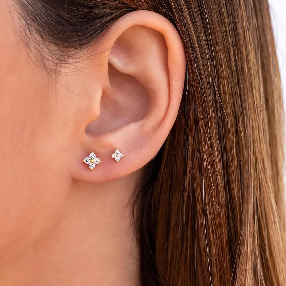 Dainty Flat Back Stud Earrings for Women 14K Gold Plated CZ Small Flatback Stud Earrings, Hypoallergenic Cartilage Tragus Piercing Screw Back Earrings for Women Trendy Gold Jewelry