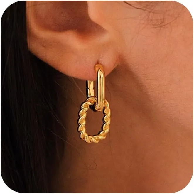 Dainty Small Hoop Earrings for Women -Trendy 14K Gold/Silver Plated Hypoallergenic Lightweight Huggie Earring Double Hoops Earrings for Women Fashion