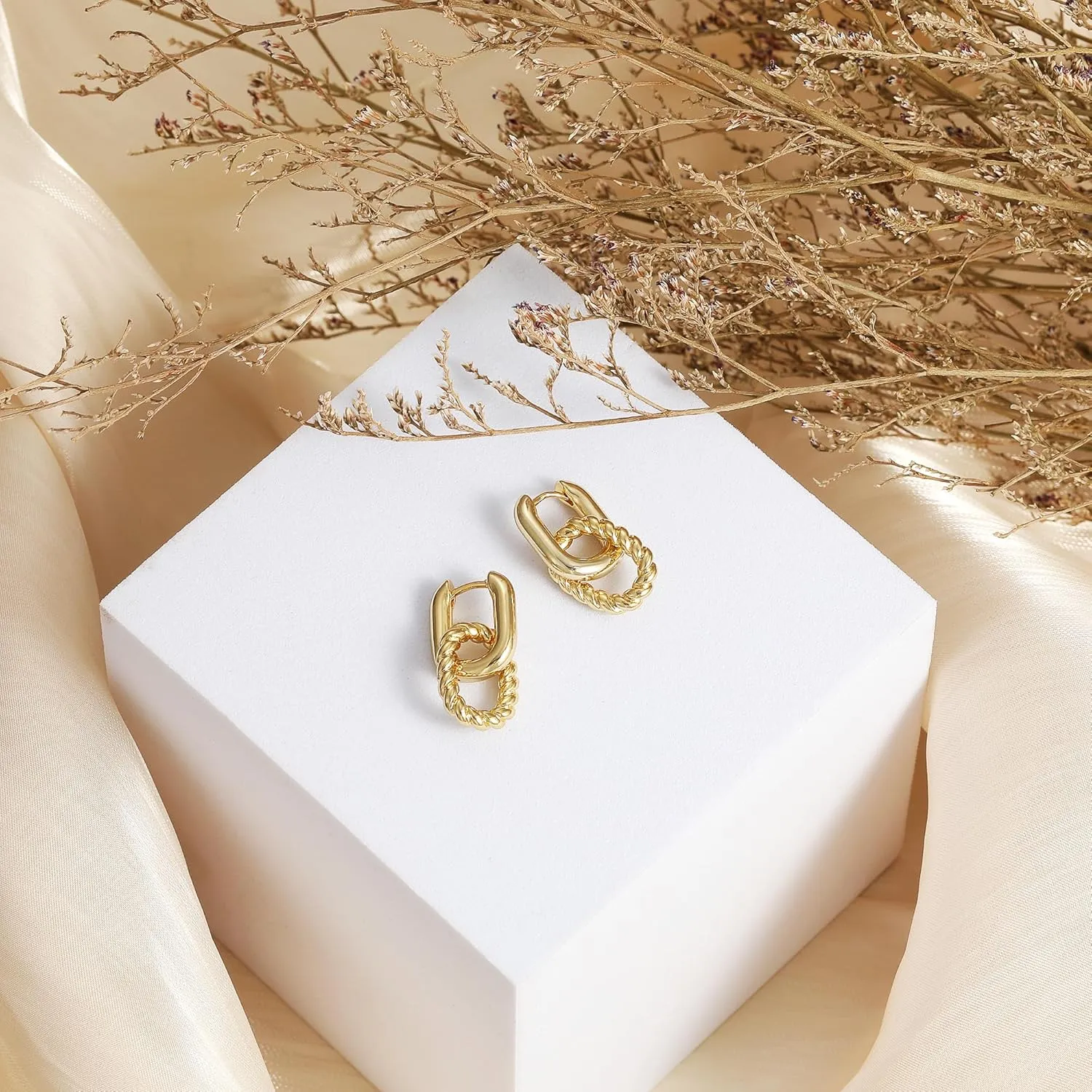 Dainty Small Hoop Earrings for Women -Trendy 14K Gold/Silver Plated Hypoallergenic Lightweight Huggie Earring Double Hoops Earrings for Women Fashion